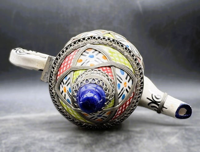 Moroccan Ceramic Teapot with Silver Nickel Inlays - 6