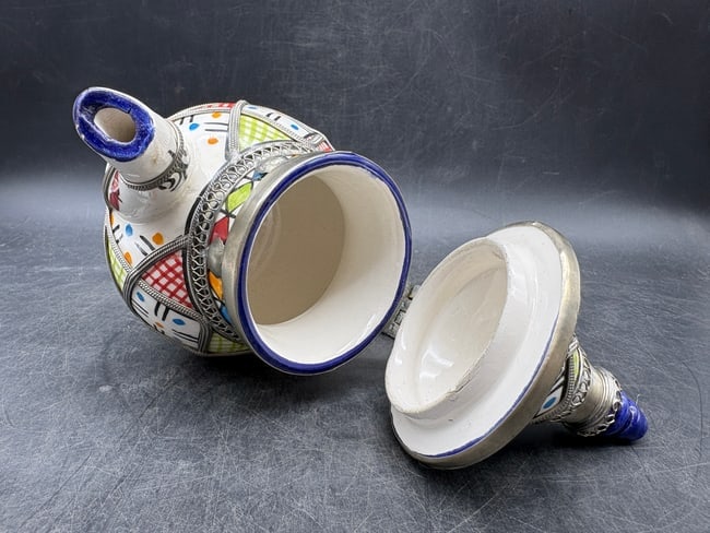 Moroccan Ceramic Teapot with Silver Nickel Inlays - 8