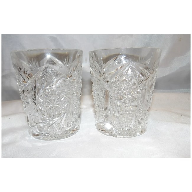 American Brilliant Cut Old Fashion Glasses Buzzsaw Pattern - 3