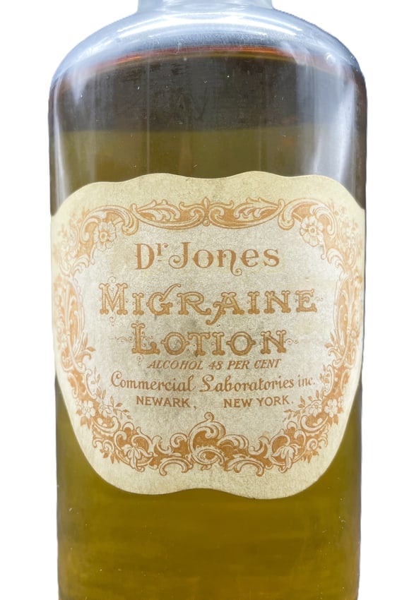 Antique Medical Snake Oil Bottle Dr Jones Migraine Lotion - 3