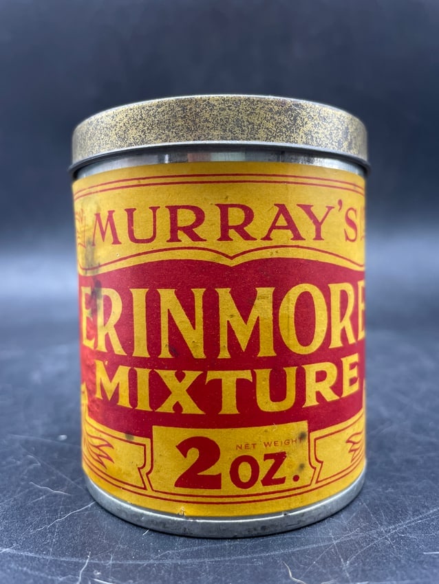 VINTAGE MURRAYS ERINMORE FLAKE TOBACCO TIN CIGARETTE SNUFF RARE EARLY 2 OZ CAN: Date/Period: unknown Dimension: Approx. 3" tall Material: METAL WITH PAPER LABEL Additional Information: VINTAGE EARLY PAPER LABEL & TIN MURRAY'S ERINMORE FLAKE CAN.HARD TO FIND 2 OZ CAN Shipping: Dom
