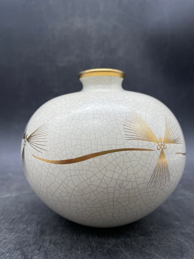 1960s Erbaso Edelkeramik West German Craquelure Art Pottery Vase with Gold Decor - 4