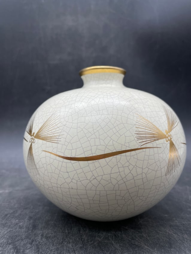 1960s Erbaso Edelkeramik West German Craquelure Art Pottery Vase with Gold Decor - 5