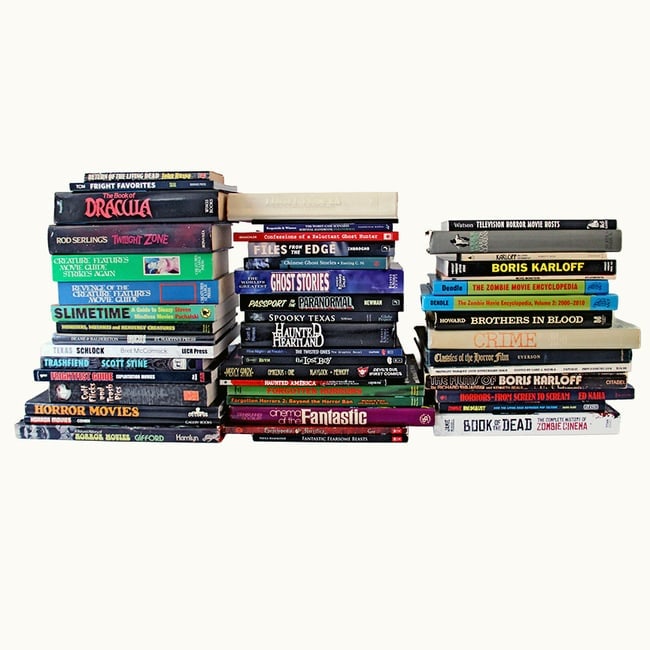 Massive Vintage Book Collection Horror, Paranormal, Movie & Cult Film History, anthologies, Graphic: Highly sought-after, out-of-print (OOP) horror movie guides and subgenre non-fiction titles. All in G-VG condoti0on Many First Editions. Some signed Too many to list but some highlights include The Zo