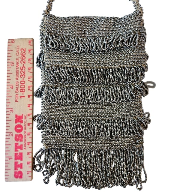 1920s Art Deco micro-beaded flapper pouch evening purse - 7