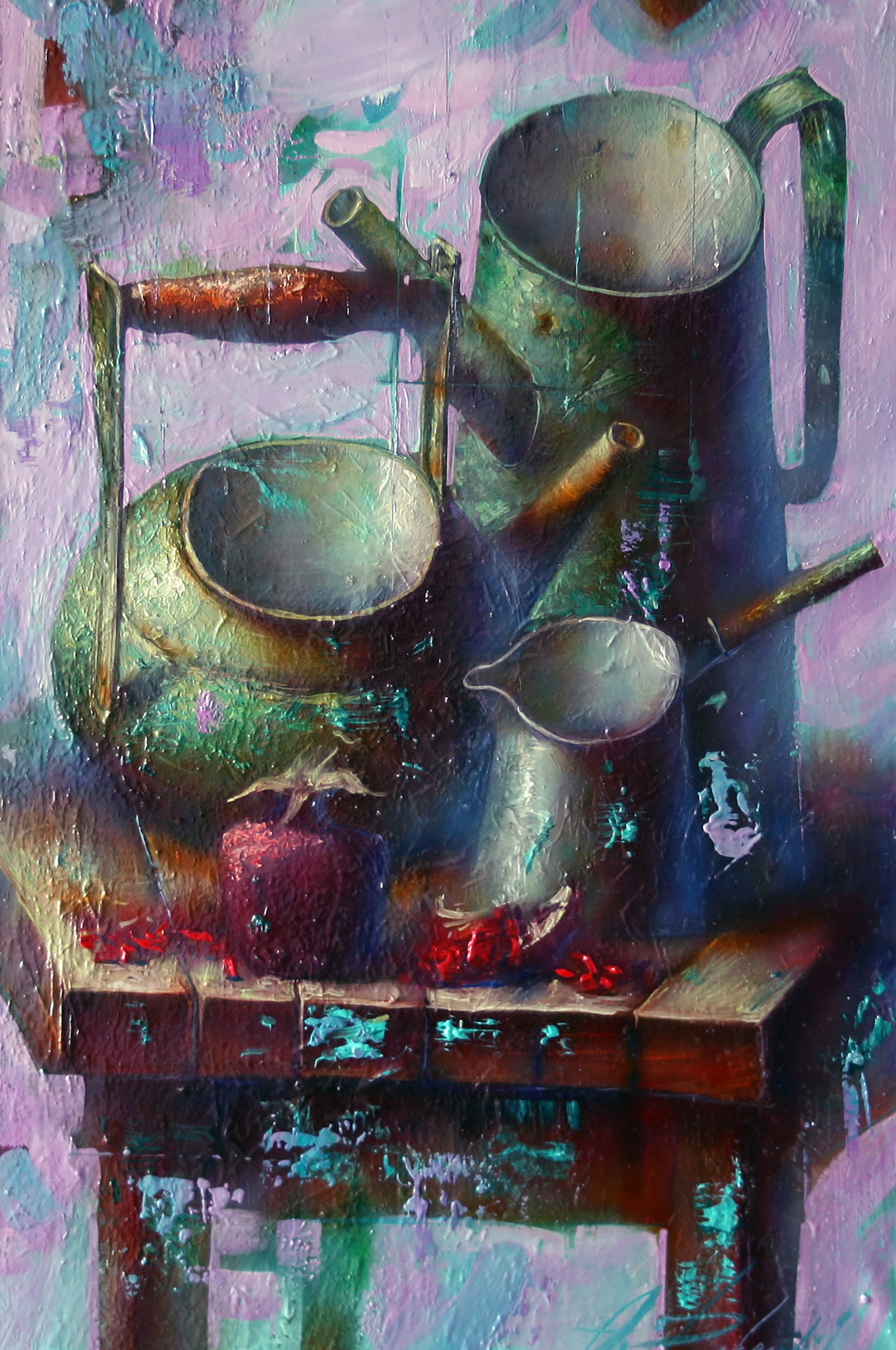 Oil painting Green still life Alexander Dobrodiy: Title: Oil painting Green still life Alexander Dobrodiy Description: 14DOBROD Painter: Alexander Dobrodiy Size: 60x40 cm/23.62x15.74 inches Components: oil, canvas Original painting CONDITION:
