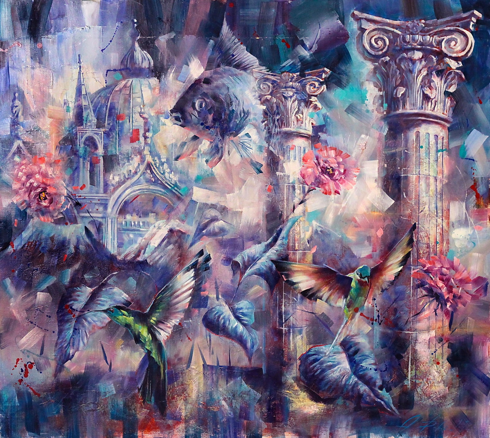 Oil painting Bluebirds Alexander Dobrodiy: Title: Oil painting Bluebirds Alexander Dobrodiy Description: 23DOBROD Painter: Alexander Dobrodiy Size: 110x120 cm/43.30x47.24 inches Components: oil, canvas Original painting CONDITION: excellent