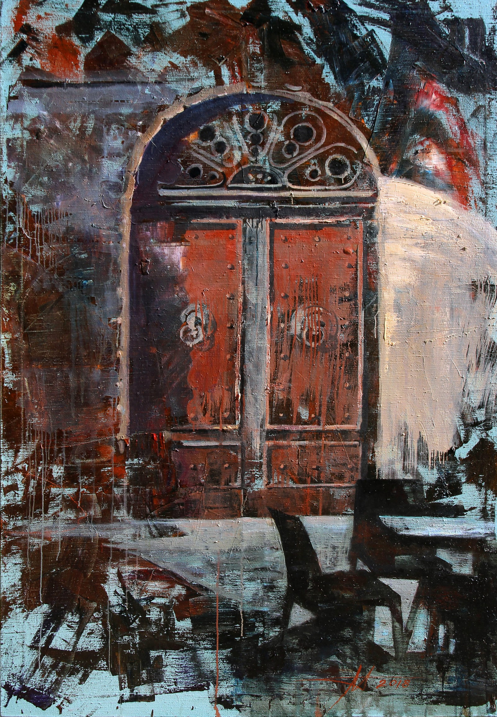 Oil painting After Coffee Anatoliy Menkiv: Title: Oil painting After Coffee Anatoliy Menkiv Description: 32MENK Painter: Anatoliy Menkiv Size: 179x125 cm/70.47x49.21 inches Components: oil, canvas Original painting - project LIFE OF 13 DOORS