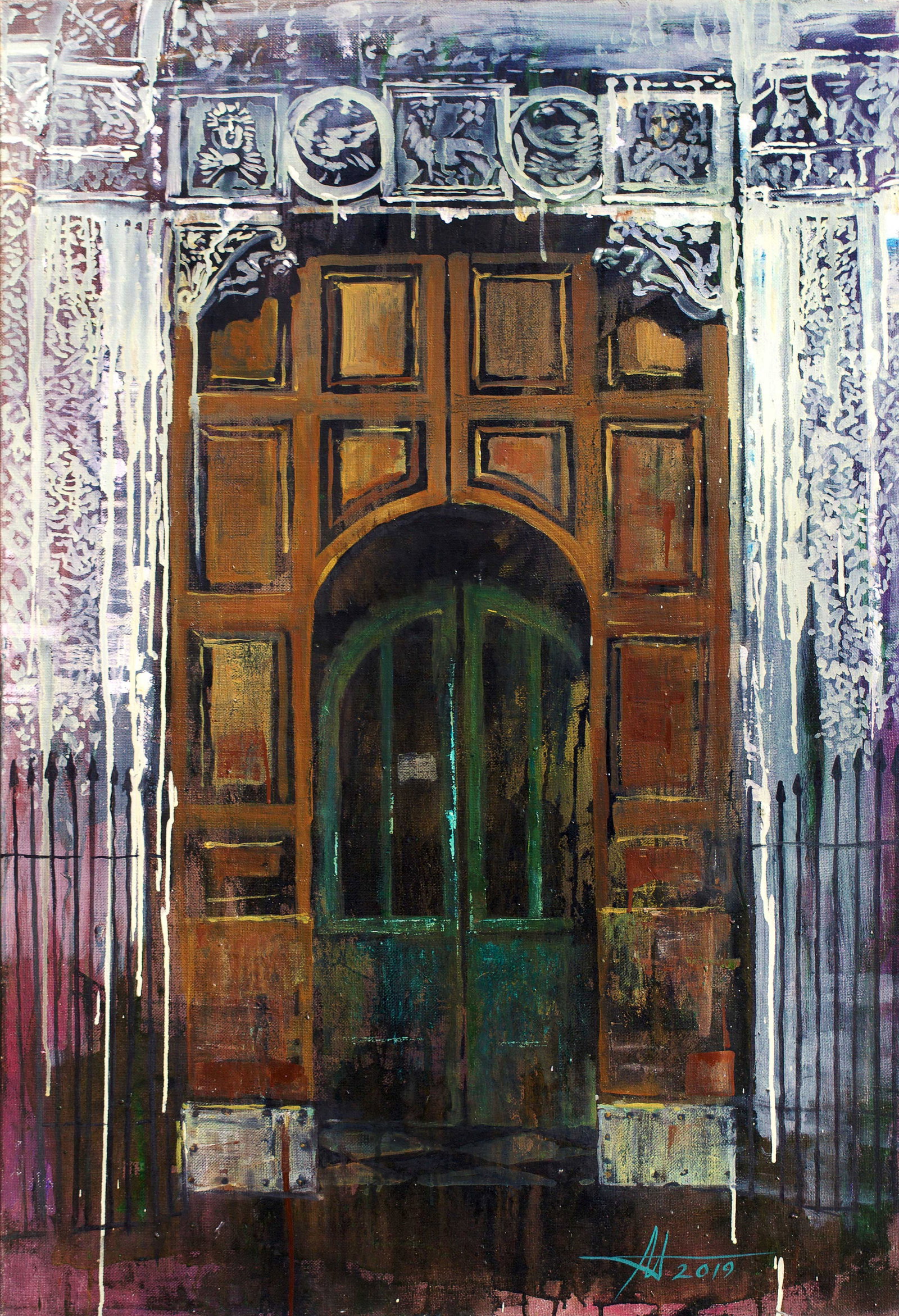 Oil painting Doors behind doors Anatoliy Menkiv: Title: Oil painting Doors behind doors Anatoliy Menkiv Description: 33MENK Painter: Anatoliy Menkiv Size: 110x76 cm/43.30x29.92 inches Components: oil, acrylic, canvas Original painting - project LIFE