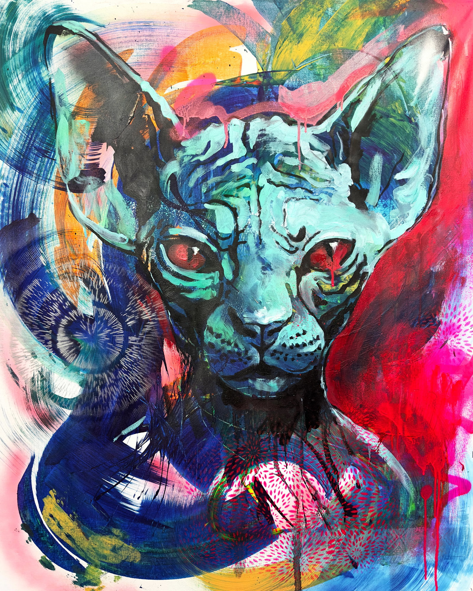 Acrylic painting Sphinx Anatoliy Menkiv: Title: Acrylic painting Sphinx Anatoliy Menkiv Description: 41MENK Painter: Anatoliy Menkiv Size: 80x100 cm/31.49x39.37 inches Components: acrylic, canvas Original painting - series Noise of the Stree