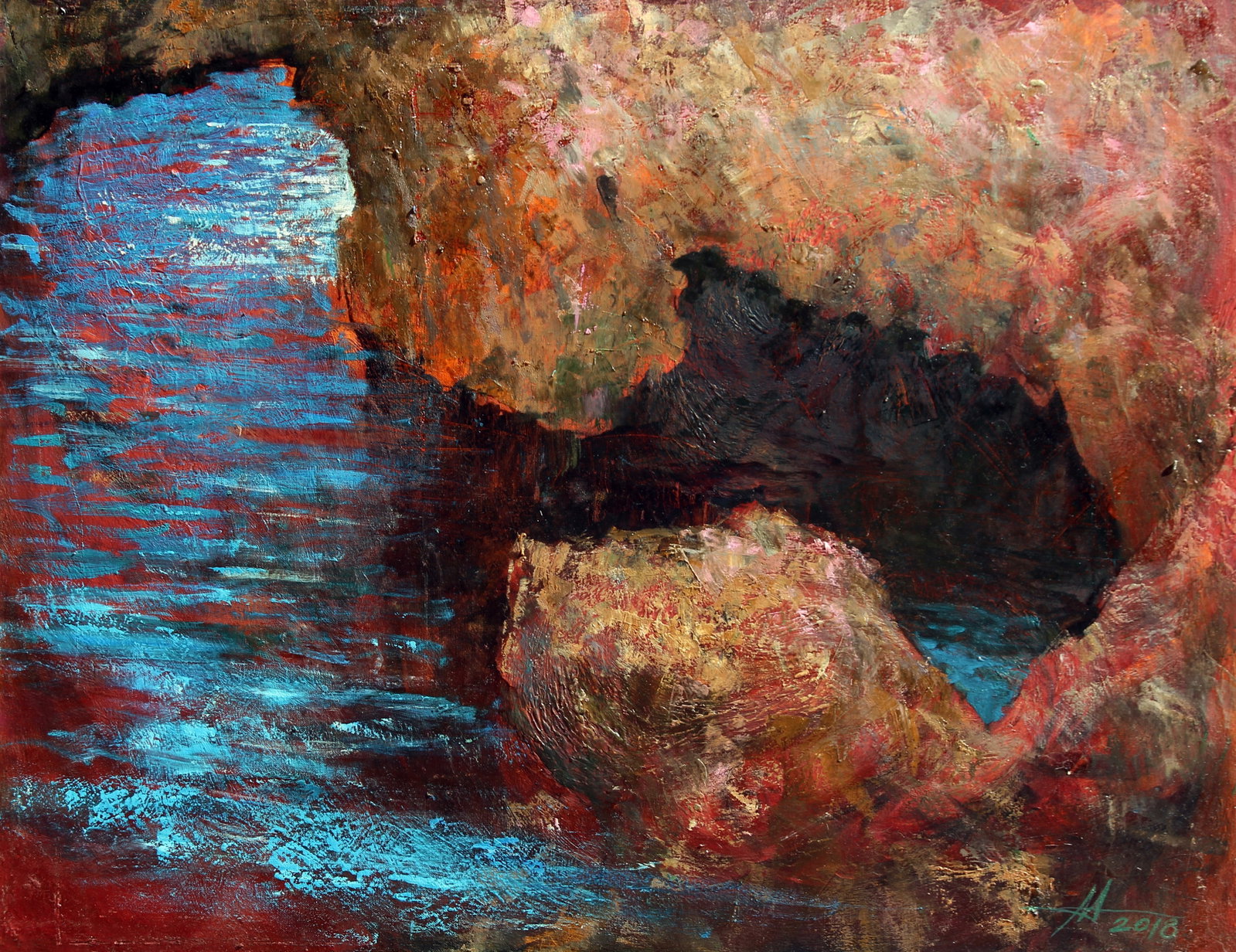 Oil painting Grotto Anatoliy Menkiv: Title: Oil painting Grotto Anatoliy Menkiv Description: 46MENK Painter: Anatoliy Menkiv Size: 90x116 cm/35.43x45.66 inches Components: oil, canvas Original painting - series PERCEPTION CONDITION: