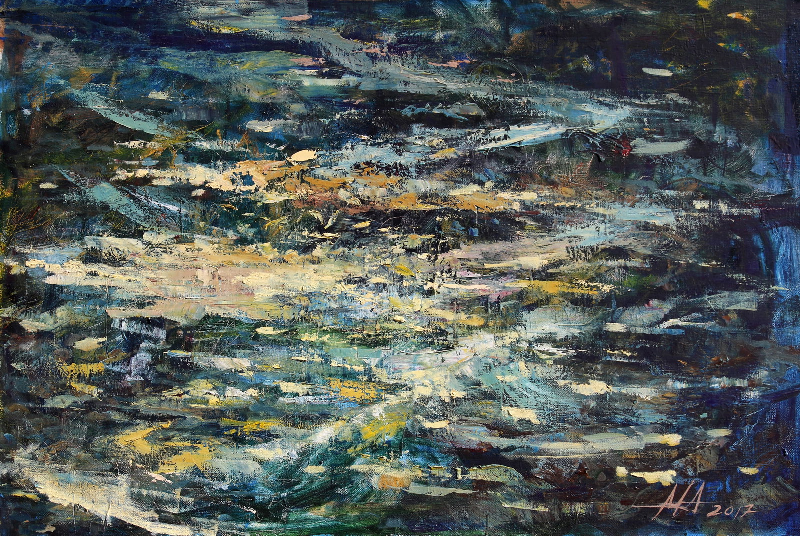 Oil painting Small river Anatoliy Menkiv: Title: Oil painting Small river Anatoliy Menkiv Description: 49MENK Painter: Anatoliy Menkiv Size: 90x134 cm/35.43x52.75 inches Components: oil, canvas Original painting - series PERCEPTION CONDITION: