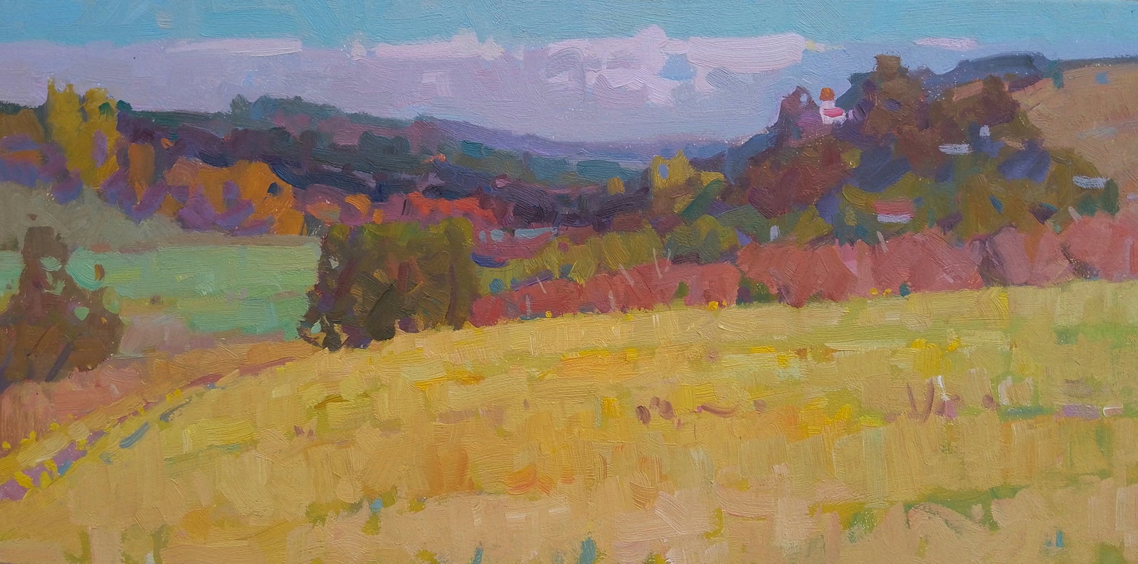 Oil painting Sun in the field Igor Tuzhikov: Title: Oil painting Sun in the field Igor Tuzhikov Description: 4TUZHIK Painter: Igor Tuzhikov Size: 20x40 cm/7.87x15.74 inches Components: oil, cardboard Original painting CONDITION: excellent ARTIST