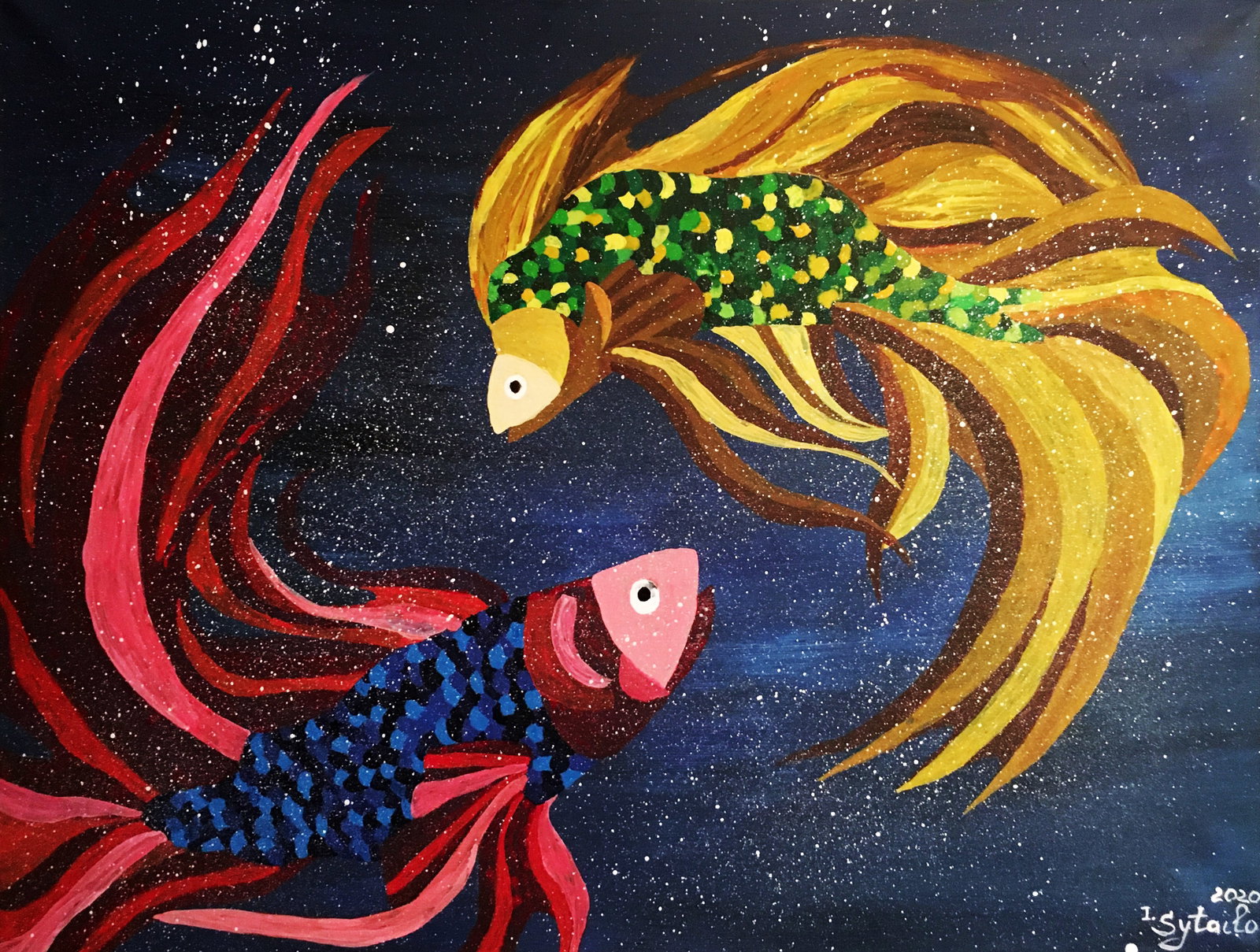 Acrylic painting Dance of Two Universes Irina Sitaylo: Title: Acrylic painting Dance of Two Universes Irina Sitaylo Description: 1SITA Painter: Irina Sitaylo Size: 60x80 cm/23.62x31.49 inches Components: acrylic, canvas Original painting CONDITION: