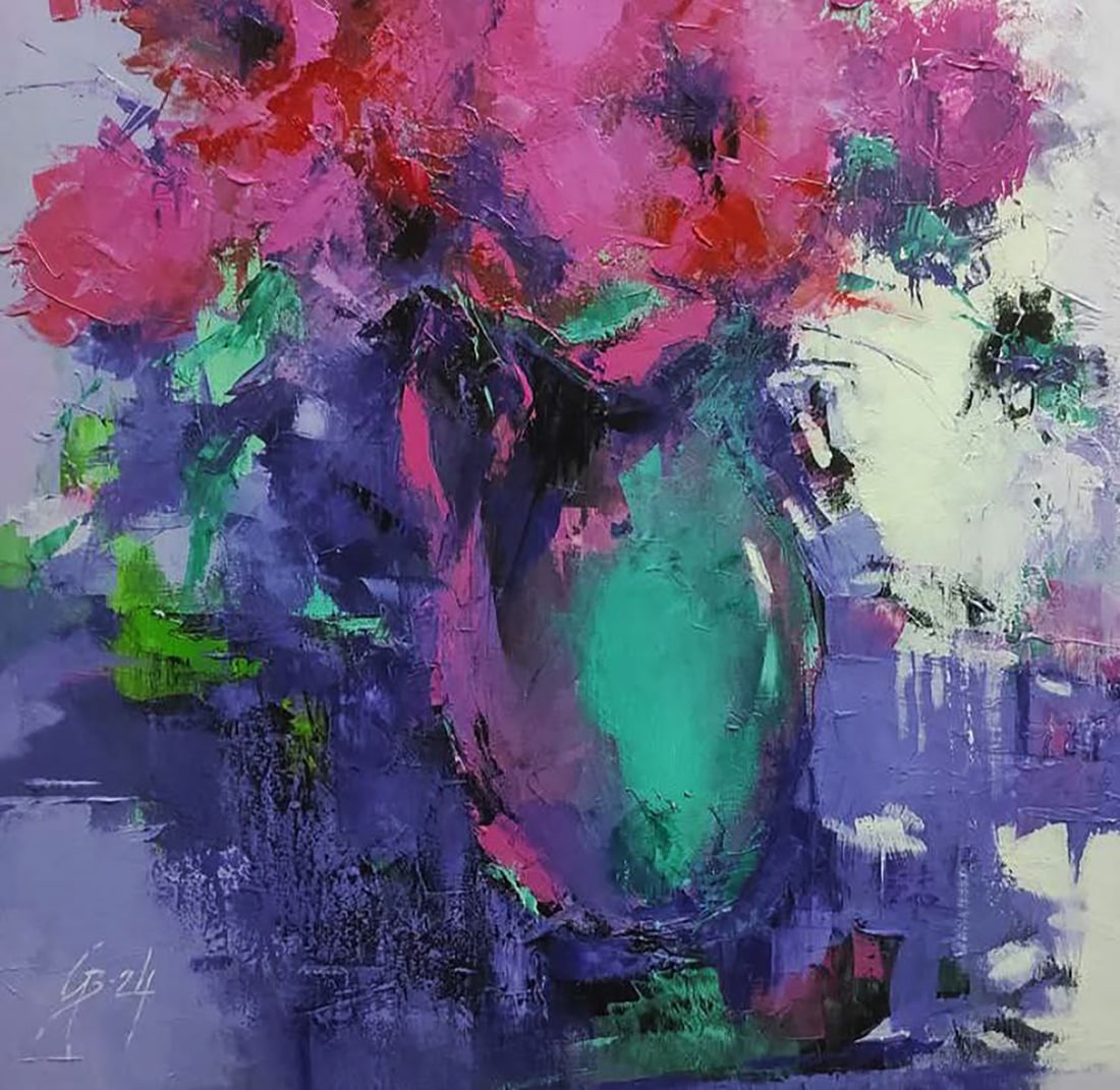 Oil painting Green Vase on the Windowsill Stepan Verbeshchuk - 4