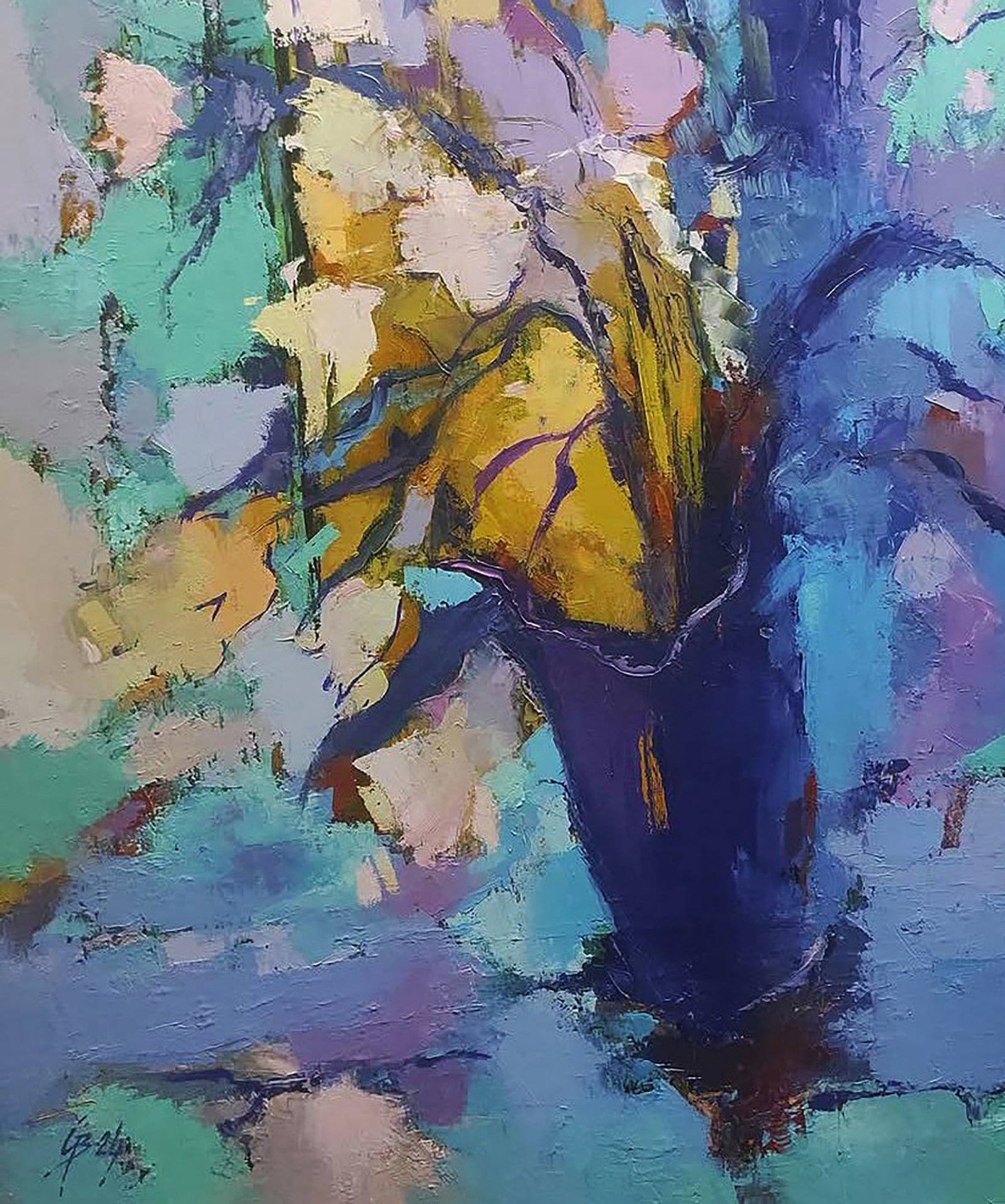 Oil painting Just Flowers in a Blue Vase Stepan Verbeshchuk - 4