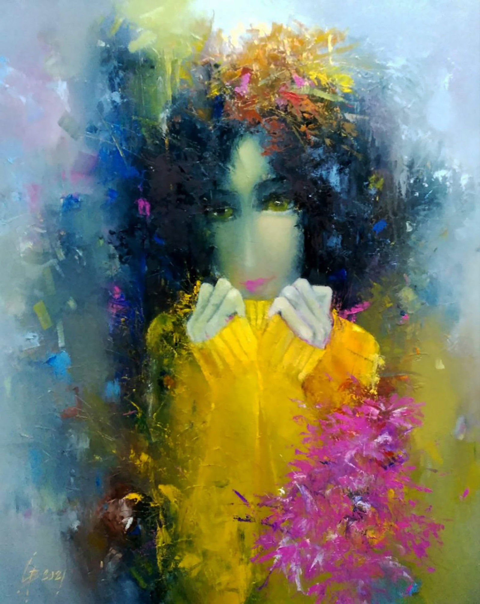 Oil painting The Girl Waits for Autumn Stepan Verbeshchuk: Title: Oil painting The Girl Waits for Autumn Stepan Verbeshchuk Description: 40VERBESH Painter: Stepan Verbeshchuk Size: 60x50 cm/23.62x19.68 inches Components: oil, canvas Original painting
