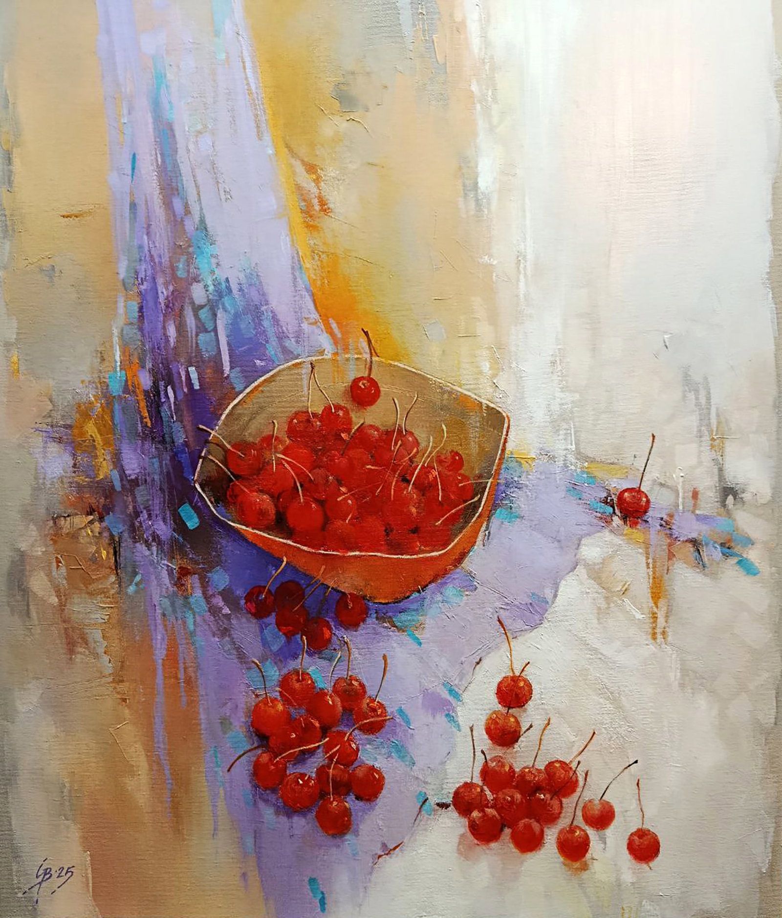 Oil painting Red Cherries on the Table Stepan Verbeshchuk: Title: Oil painting Red Cherries on the Table Stepan Verbeshchuk Description: 54VERBESH Painter: Stepan Verbeshchuk Size: 70x60 cm/27.55x23.62 inches Components: oil, canvas Original painting