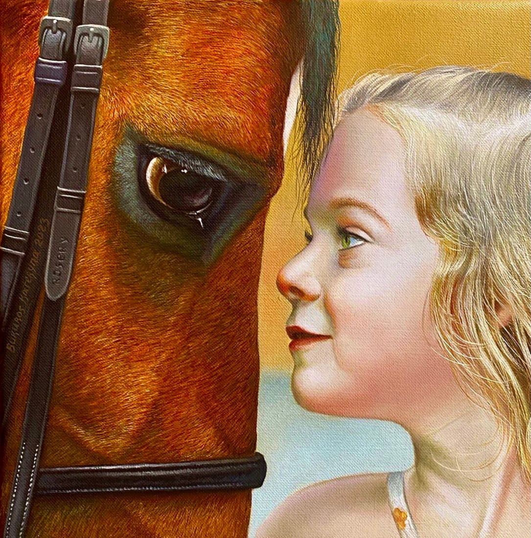Oil painting Friendship Kateryna Bukuros: Title: Oil painting Friendship Kateryna Bukuros Description: 1BUKUR Painter: Kateryna Bukuros Size: 30x30 cm/11.81x11.81 inches Components: oil, canvas Original painting CONDITION: excellent ARTIST: