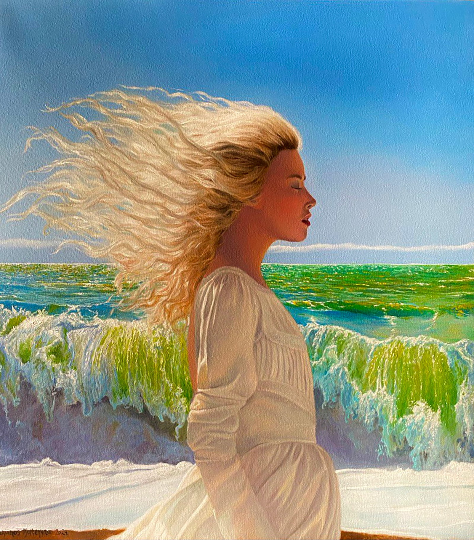 Oil painting Sea breeze Kateryna Bukuros: Title: Oil painting Sea breeze Kateryna Bukuros Description: 6BUKUR Painter: Kateryna Bukuros Size: 60x55 cm/23.62x21.65 inches Components: oil, canvas Original painting CONDITION: excellent ARTIST: K