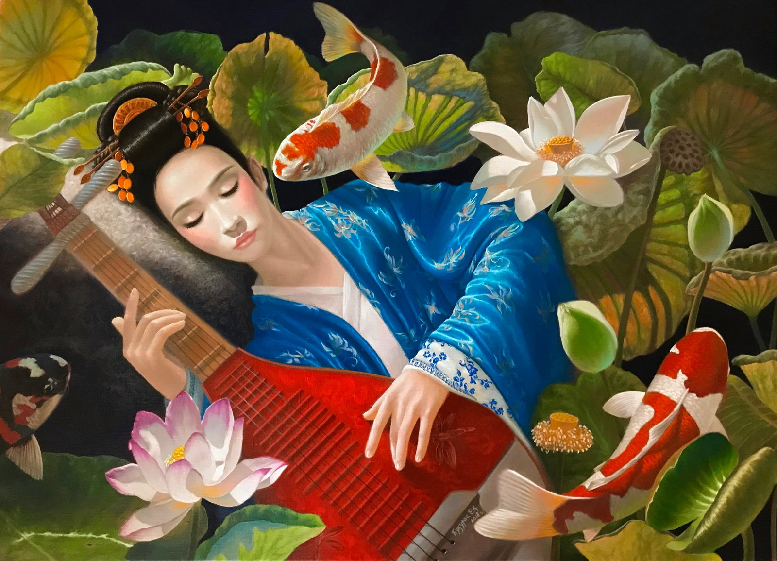 Oil painting Thoughts for a girl Kateryna Bukuros: Title: Oil painting Thoughts for a girl Kateryna Bukuros Description: 7BUKUR Painter: Kateryna Bukuros Size: 60x90 cm/23.62x35.43 inches Components: oil, canvas Original painting CONDITION: excellent