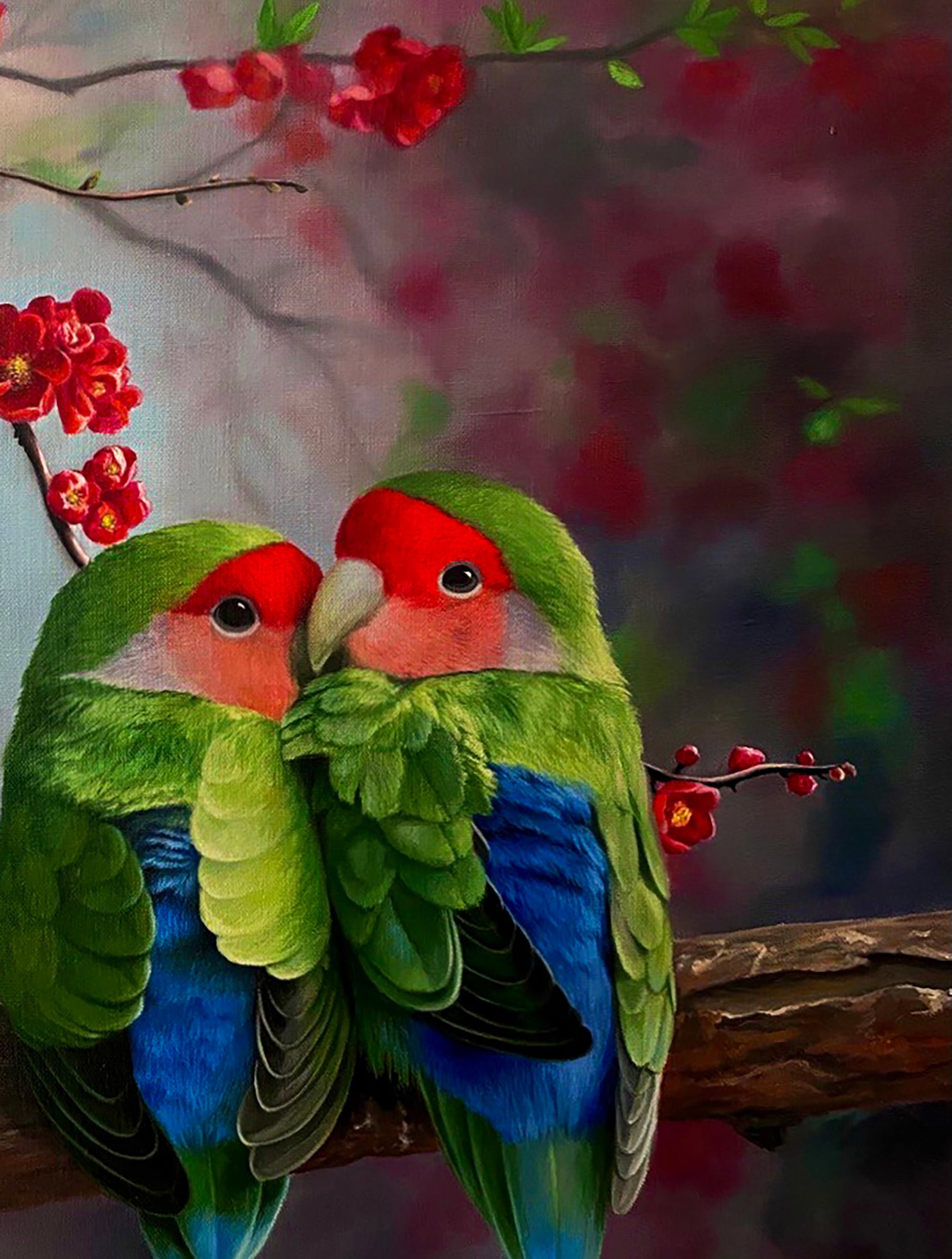 Oil painting Lovebirds on a Branch Kateryna Bukuros - 3