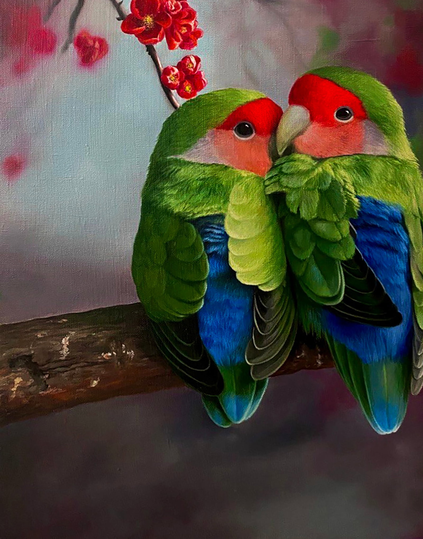 Oil painting Lovebirds on a Branch Kateryna Bukuros - 4