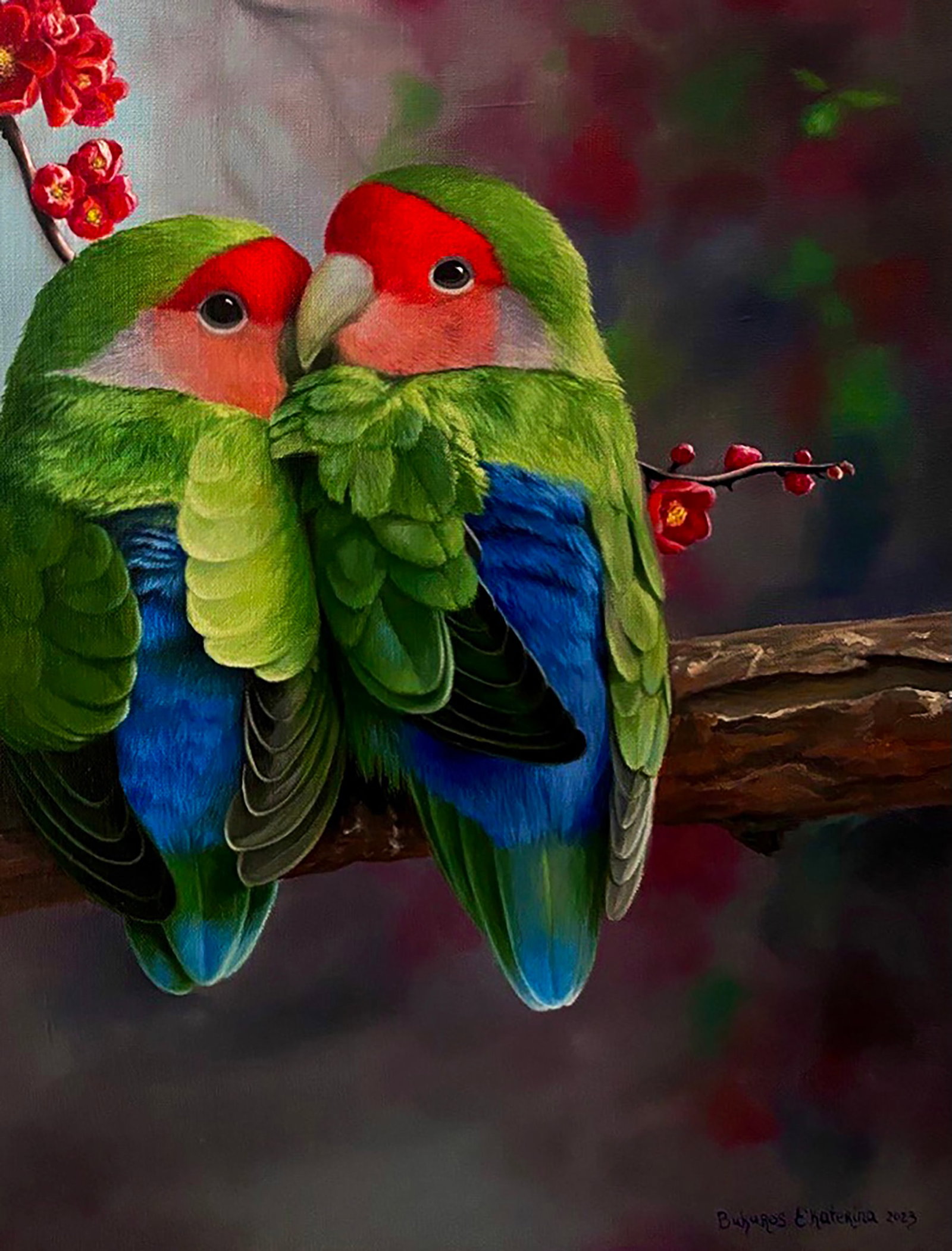 Oil painting Lovebirds on a Branch Kateryna Bukuros - 5