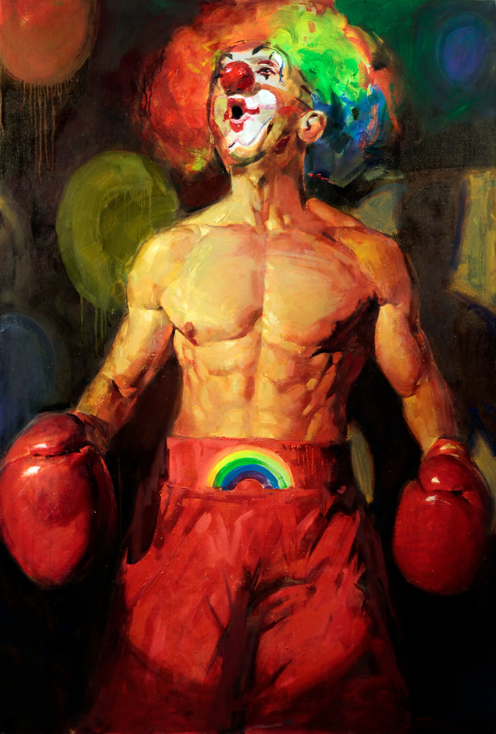 Oil painting Red cloun Ed Potapenkov: Title: Oil painting Red cloun Ed Potapenkov Description: 33POTAP Painter: Ed Potapenkov Size: 150x100 cm/59.05x39.37 inches Components: oil, canvas Original painting CONDITION: excellent ARTIST: Ed Po