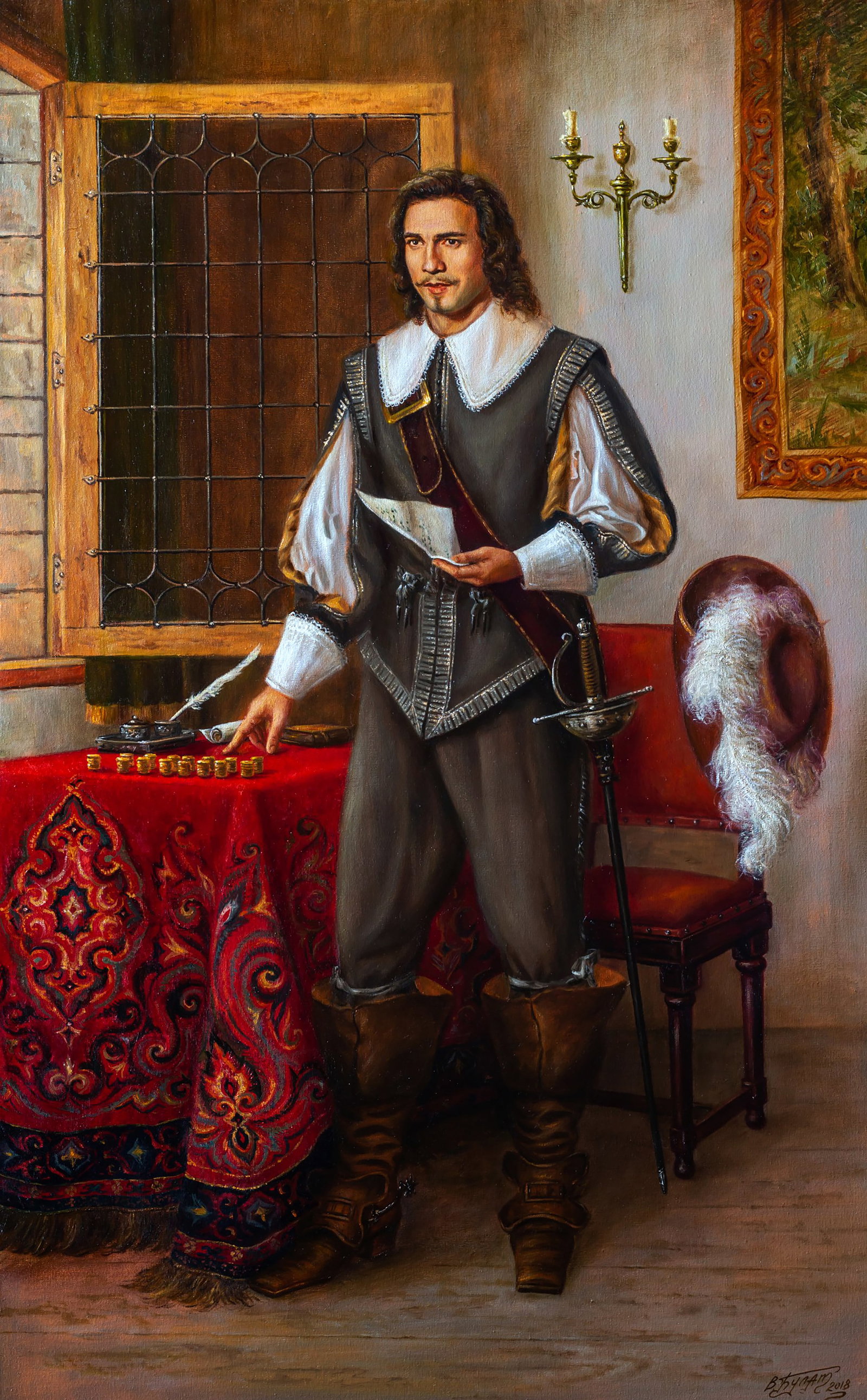 Oil painting Aramis's Golden Dreams Valeriy Bulat: Title: Oil painting Aramis's Golden Dreams Valeriy Bulat Description: 11BUL Painter: Valeriy Bulat Size: 80x50 cm/31.49x19.68 inches Components: oil, canvas Original painting - Based on A. Dumas's