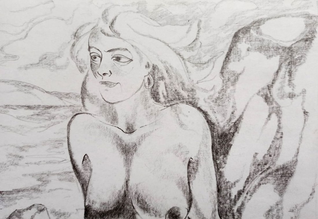 Pencil painting Portrait of a naked girl Peter Tovpev - 2