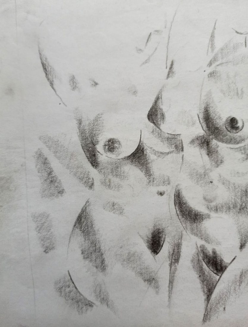 Abstract pencil painting Portrait of naked girls Peter Tovpev - 2