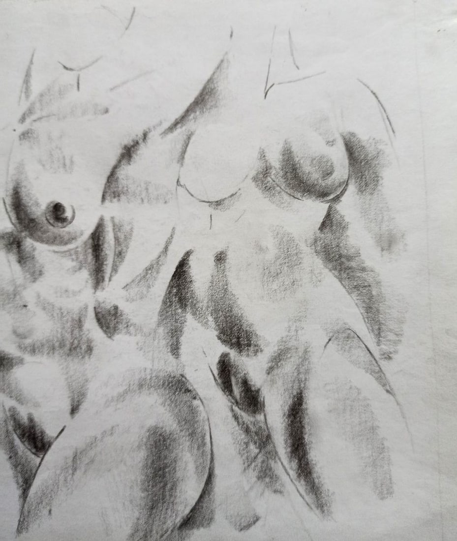 Abstract pencil painting Portrait of naked girls Peter Tovpev - 3