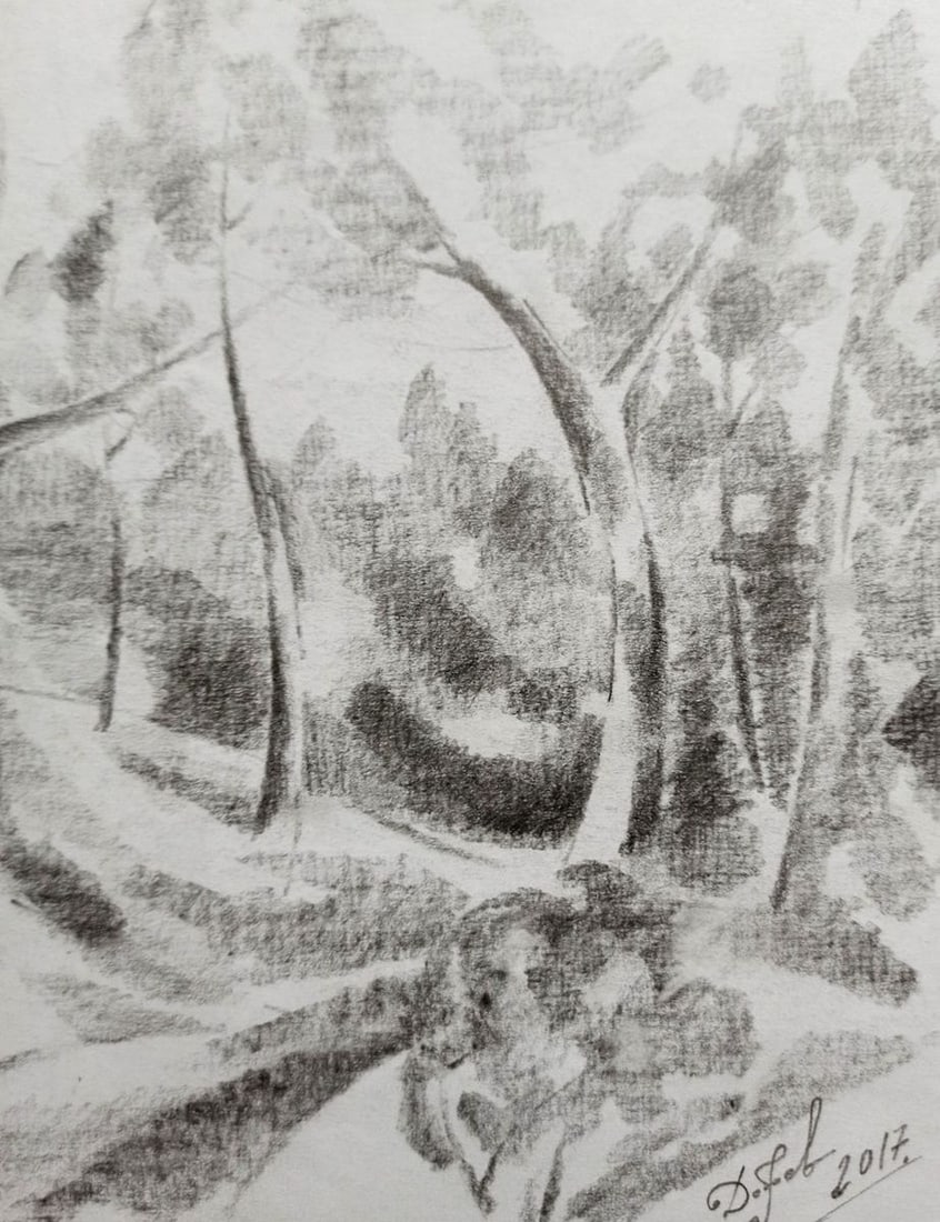 Abstract pencil painting Forest landscape Peter Tovpev - 3