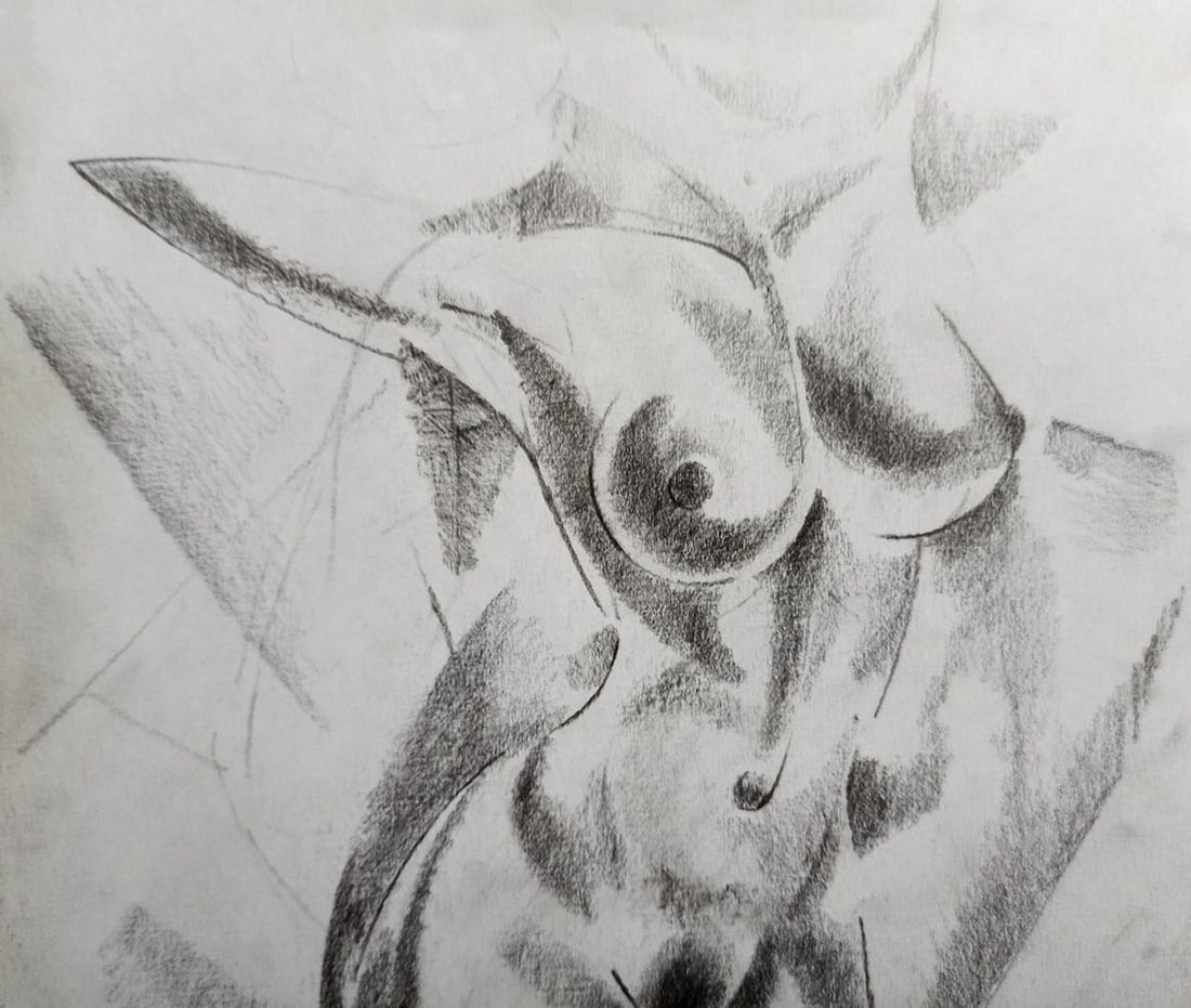 Abstract pencil painting Portrait of a naked girl Peter Tovpev - 2