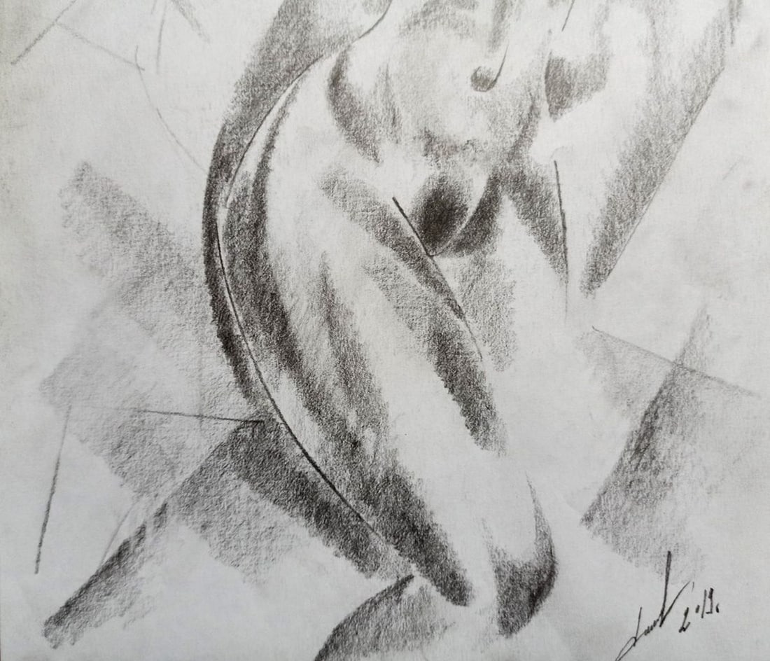 Abstract pencil painting Portrait of a naked girl Peter Tovpev - 3