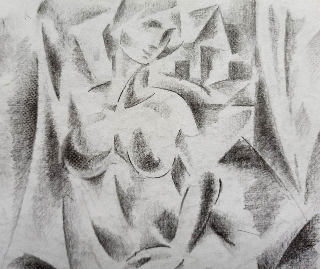 Abstract pencil painting Portrait of a naked girl Peter Tovpev - 2