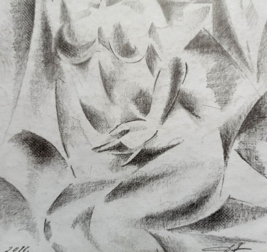 Abstract pencil painting Portrait of a naked girl Peter Tovpev - 3