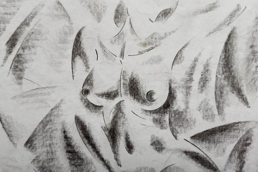 Abstract pencil painting Portrait of a naked girl Peter Tovpev - 2