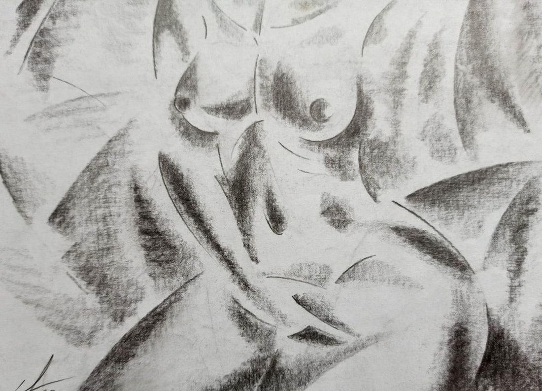 Abstract pencil painting Portrait of a naked girl Peter Tovpev - 3
