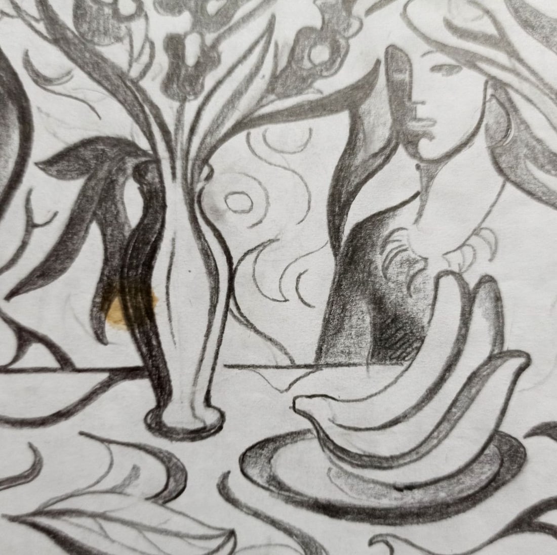 Abstract pencil painting Girl at the table Peter Tovpev - 3