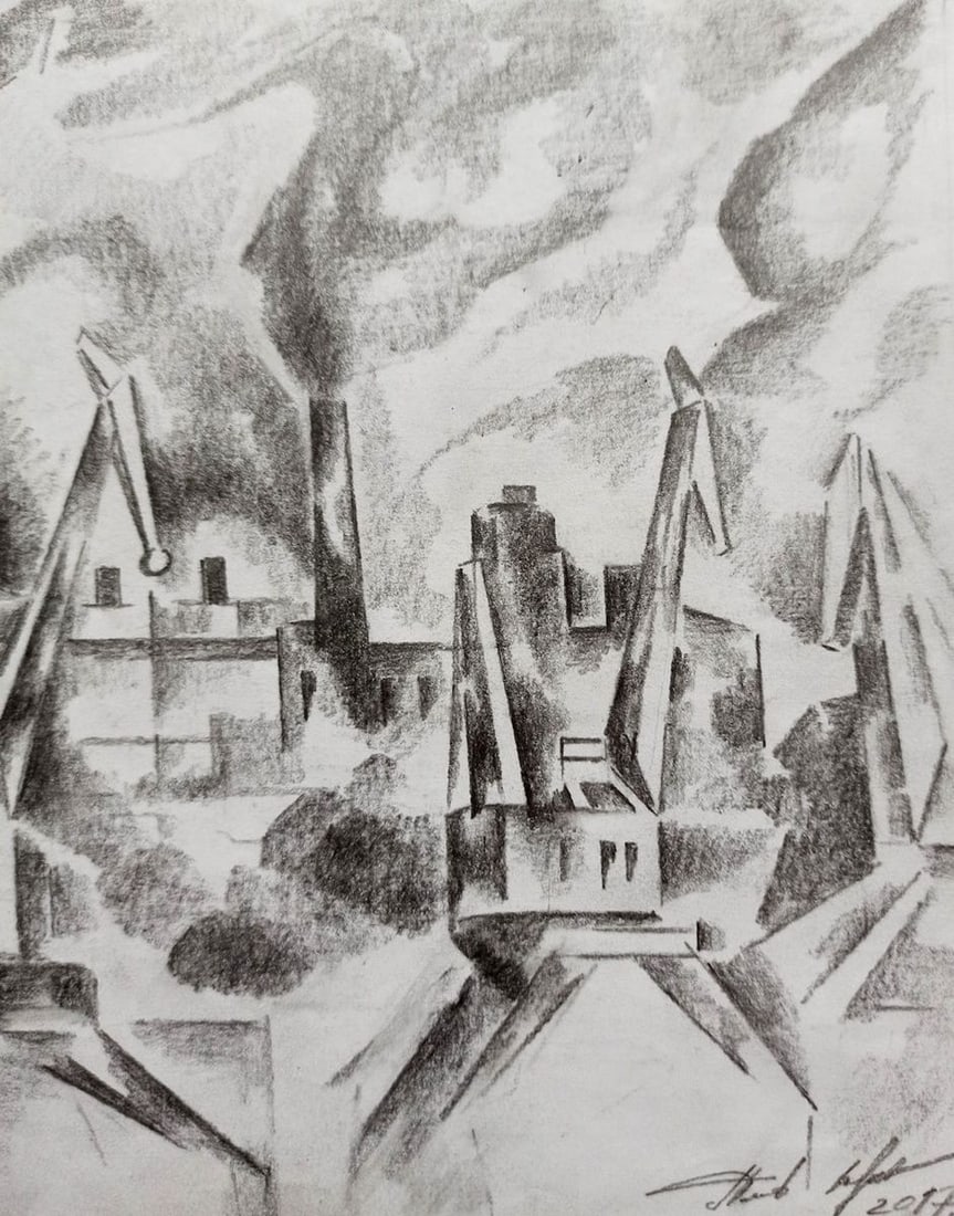 Pencil painting Industrial centre Peter Tovpev - 3