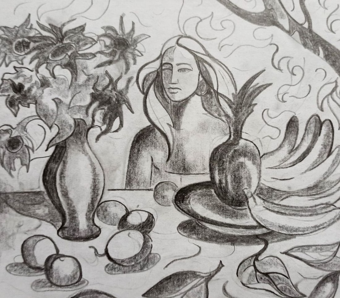 Pencil painting Girl at the table Peter Tovpev (1 of 4)