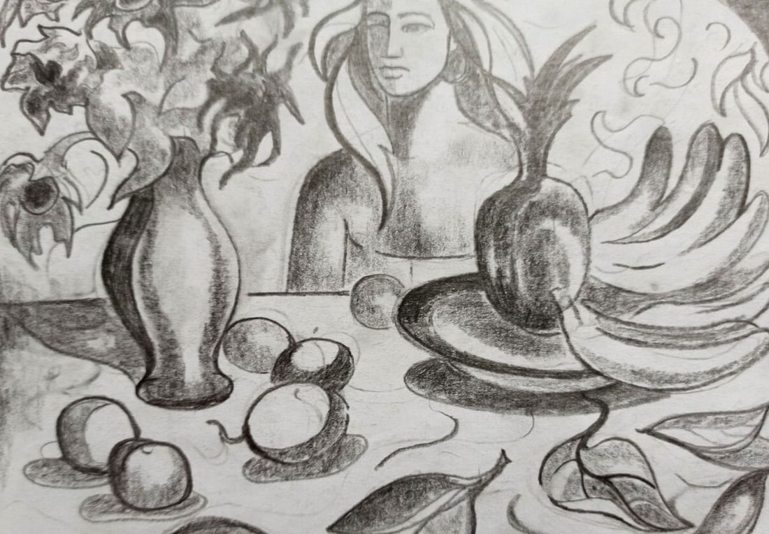 Pencil painting Girl at the table Peter Tovpev - 3