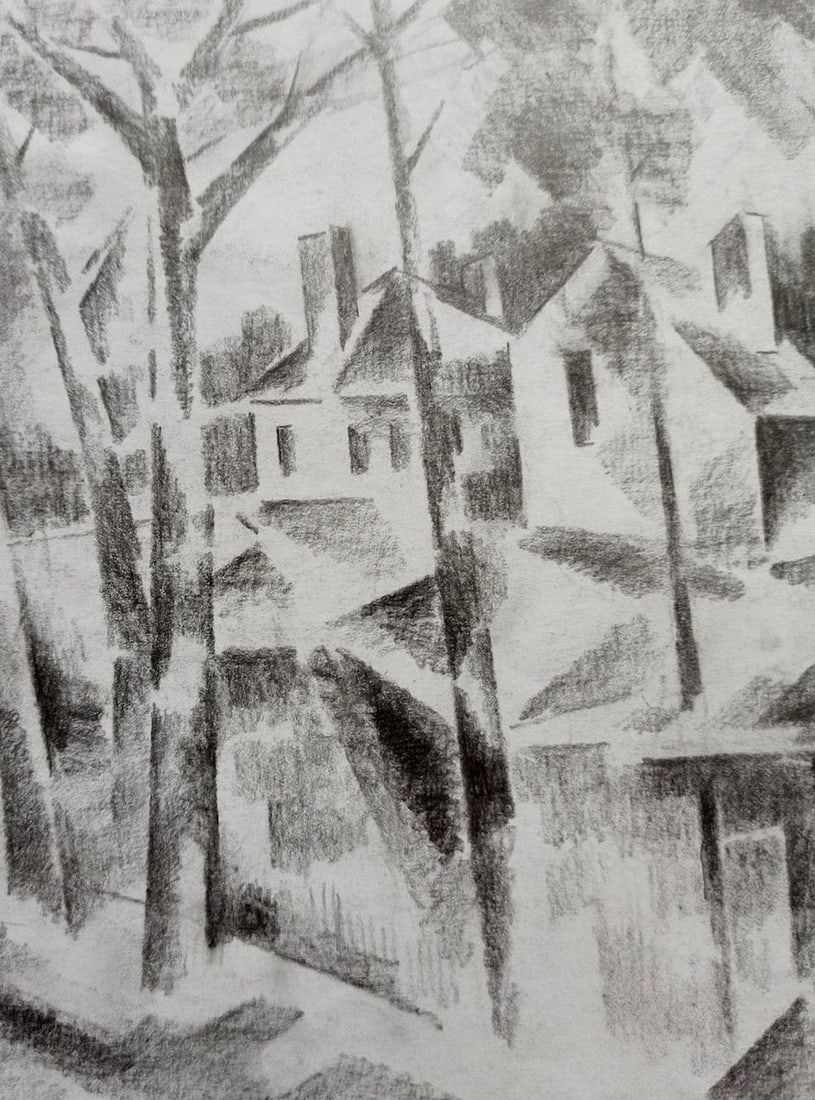 Abstract pencil painting Rural landscape Peter Tovpev - 2