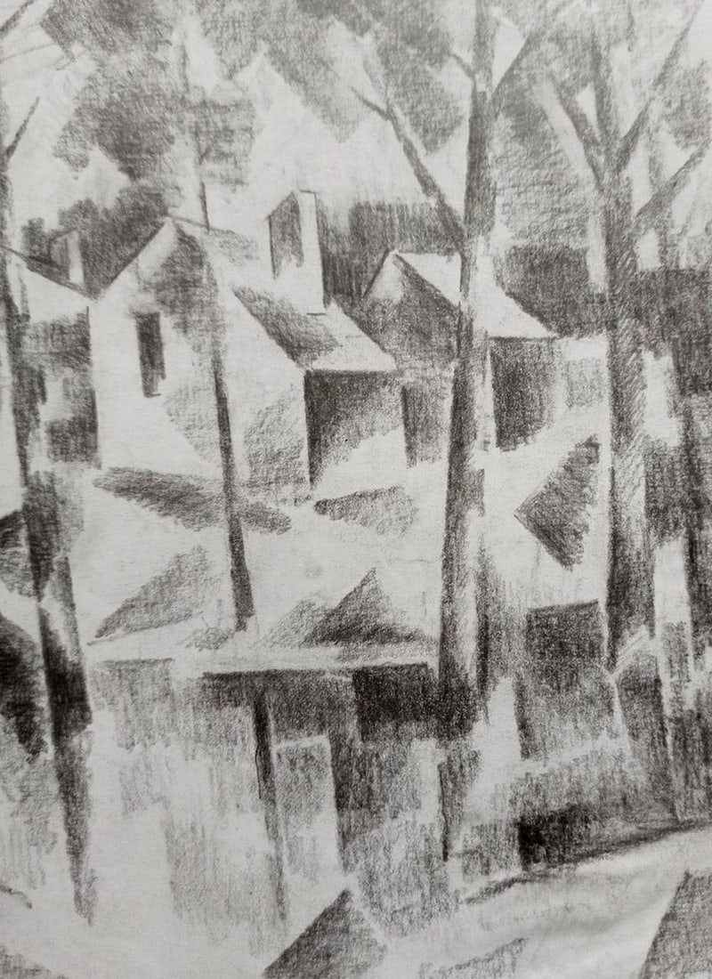 Abstract pencil painting Rural landscape Peter Tovpev - 3