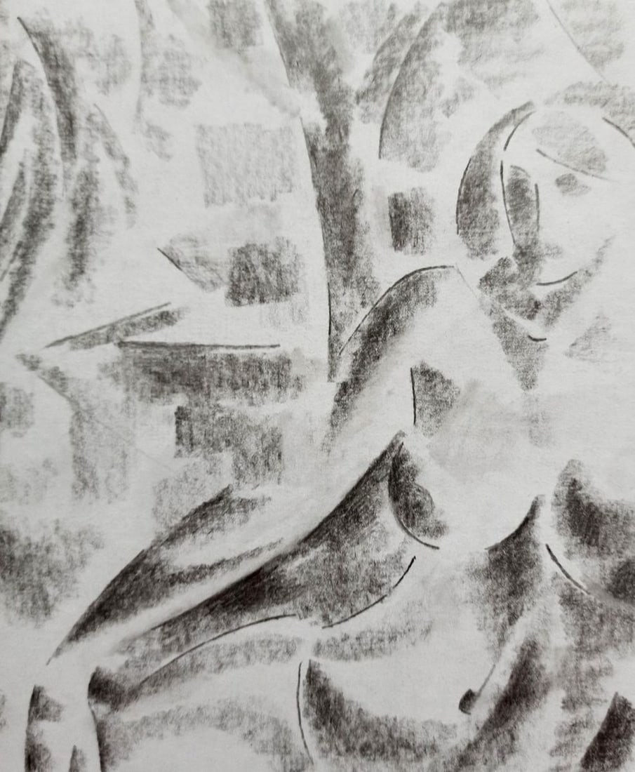 Abstract pencil painting Portrait of a naked girl Peter Tovpev - 3
