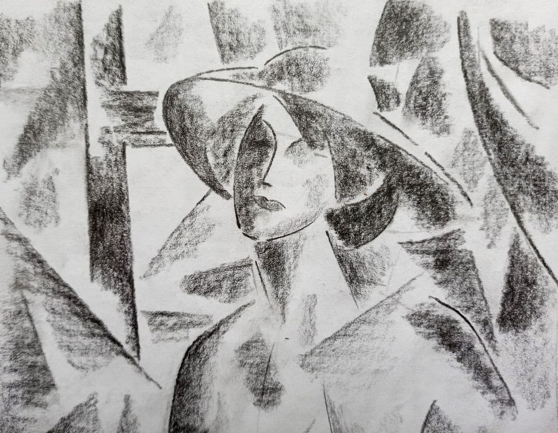 Abstract pencil painting Portrait of a naked girl Peter Tovpev - 2