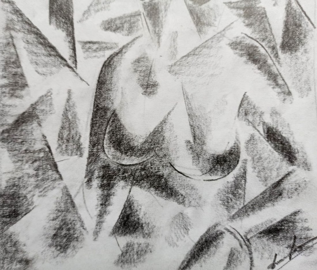 Abstract pencil painting Portrait of a naked girl Peter Tovpev - 3