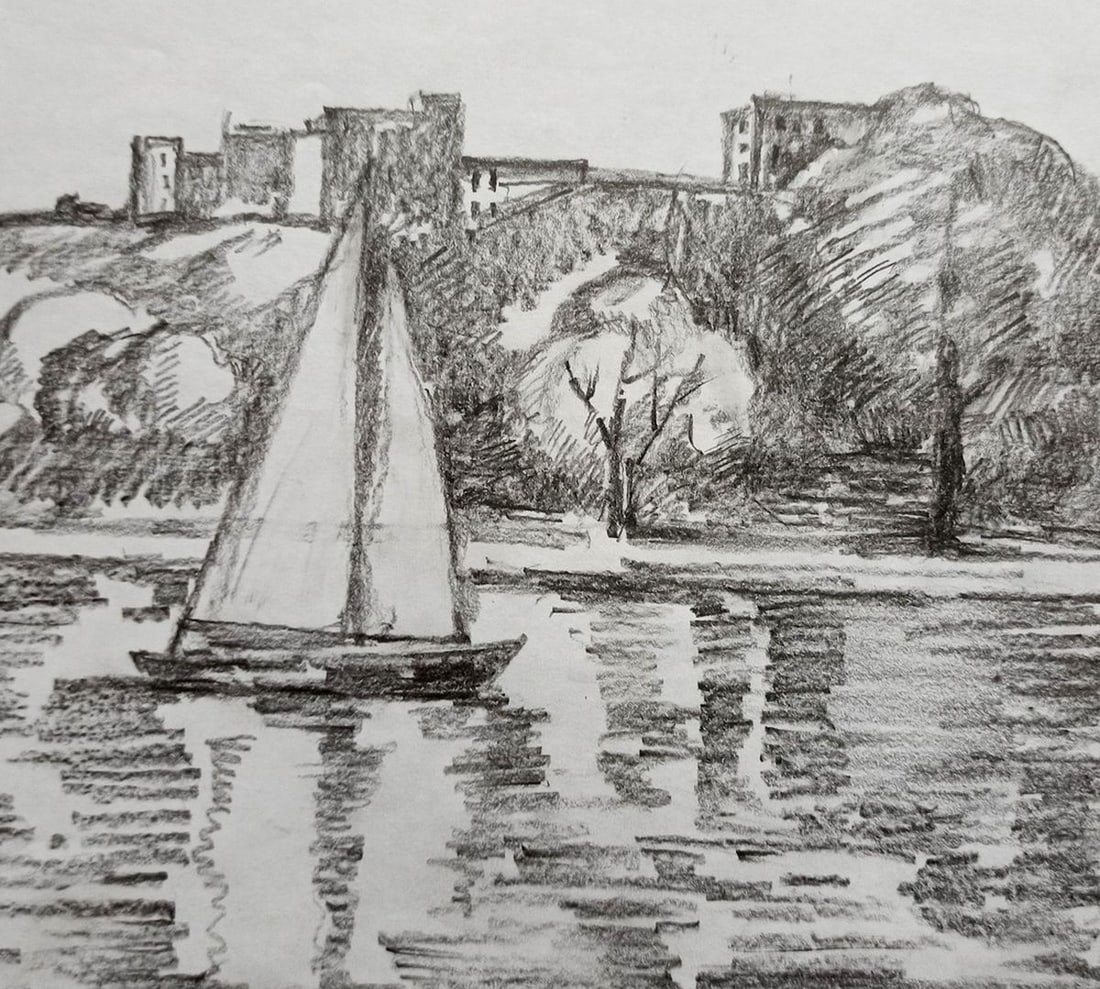 Pencil painting Sailboat Peter Tovpev (1 of 4)